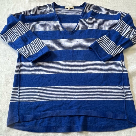 MADEWELL DECKHOUSE SWEATER IN STRIPE BLUE WHITE WOOL BLEND WARM V NECK SZ M - Picture 9 of 10